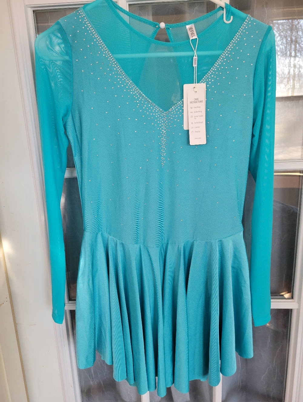 New With Tags Girls Teal Long-Sleeve Dance Dress with Sparkle Accents
